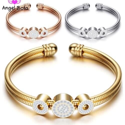 Adjustable Open Stainless Steel Bracelet Bangles 3 Color AAA CZ Cuff Bracelet for Women Jewelry Gift for Women Drop Shipping