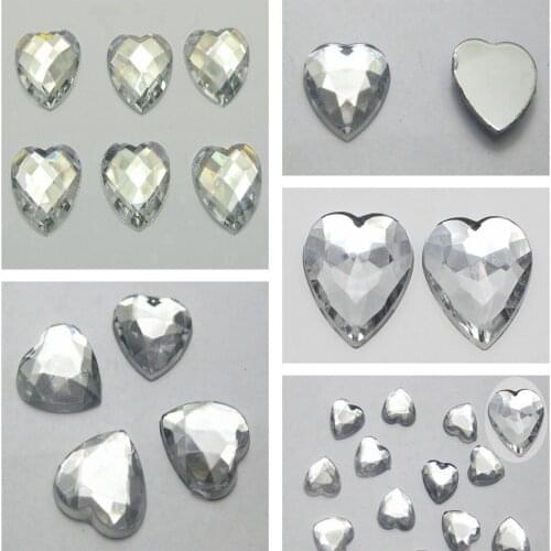 Craft DIY Clear Acrylic Faceted Heart Flatback Rhinestone Gems Cabachon 6mm-20mm