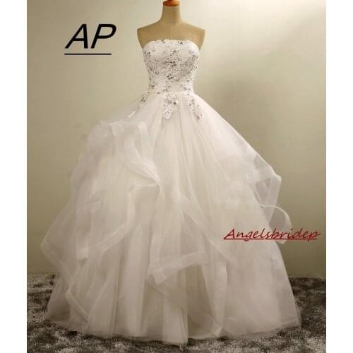 Luxury Strapless Ball Gown Wedding Dresses 2021 Appliques Crystals Ruffles Robe De Mariee Formal Bridal Gowns Bride Dresses