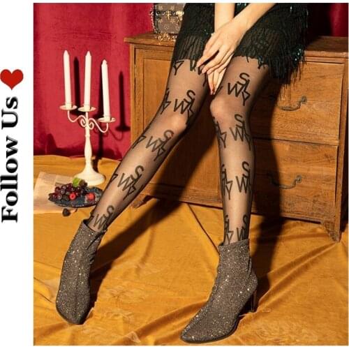 Luxuary Sexy France Fashion High Quality Fish Net Letters Tights High Flexiable Transparent Pantyhose Womens Print Stockings