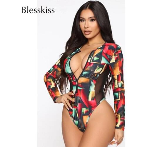 Sexy Thong Surfing Swim Suit For Women One Piece Swimsuit 2021 Zipper Leopard Mesh Long Sleeve Monokini Swimwear Bathing Suits