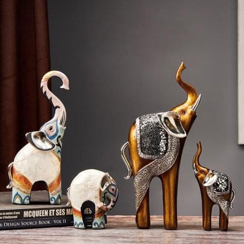 Resin Shell Hand Painted Elephant Craft Ornaments Home Study Office Bookcase Decoration Statue Wedding Gift for lovers ZH491