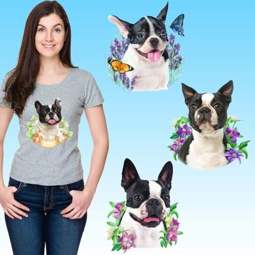 Dog Flower animals lovely pet Heat Transfer Iron on patches Applique on Clothes Garment Accessories Thermal Stickers
