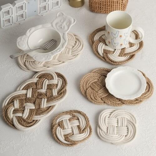 Woven Placemat Cotton Rope Coaster Handmade Cup Pad Foldable Placemats Insulation Heat Table Mat Kitchen Tools Home Decor