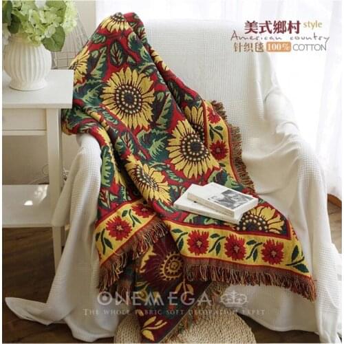 Hand-woven Pure cotton Retro nostalgia carpet thin blanket Ethnic Art sofa towel blanket bed cover Felts tapestry 130X170 CM