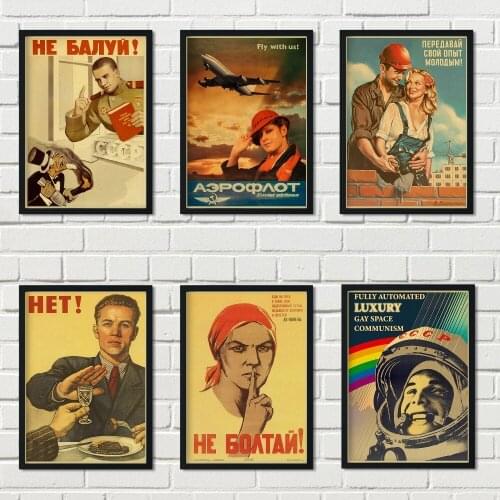 Vintage Stalin USSR CCCP Poster Good Quality Prints and Posters Wall Art Retro Canvas Posters For Home Room Wall Decor sticker