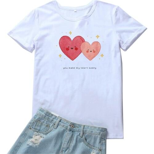 You Make My Heart Happy T Shirt Woman Personification Tee Shirt Femme Cute Heart Shape Tops Funny Print Women Tshirts Clothing