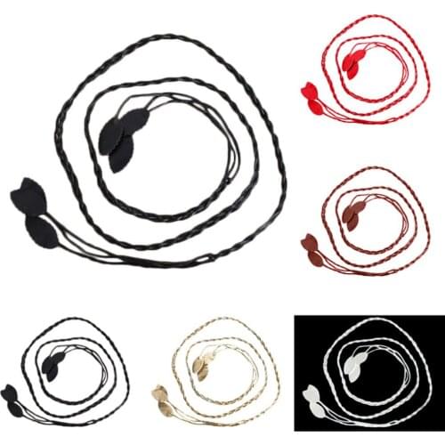 Womens Belt Handmade Knitted Belt Waist Chain Ladies Leaves Pendant Lace Up Rope Thin Belt Decoration