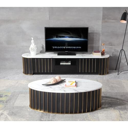 Gold Stainless steel TV Stand modern Living Room marble coffee table + tv led monitor stand mueble tv cabinet mesa tv table