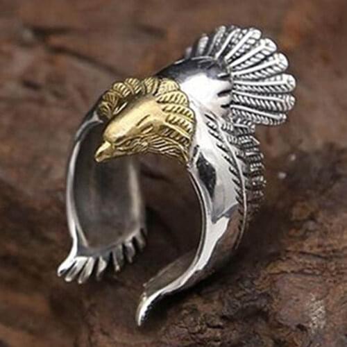 Fashion Stainless Steel 1 Pcs Retro Eagle Wings Open Ring Men Ring