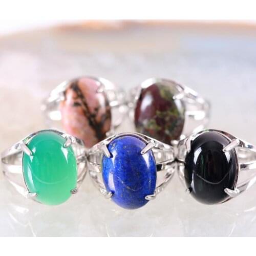 10Pcs Color Adjustable Ring For Women Natural Stone Multi colors Oval CAB Cabochon Bead Finger Rings Jewelry Gift K149