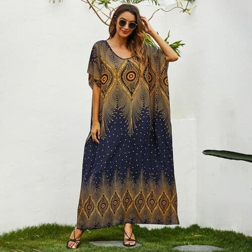 2021 Robe De Plage Bikini Cover up Pareos Dress Over size Autumn Boho Dress Tunic for Beach Sarong Swimsuit Cover up Maxi Dress