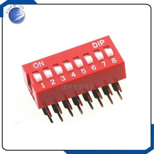 5PCS 8 Positin bits 2.54mm DIP switch DA type/digital toggle switch red 8P right angle side Position DA-08
