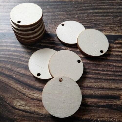 50pcs One Hole Wooden Circle Rustic Necklace Disks Disc Tags Supplies Cut Outs Customized Wedding Wood Circle