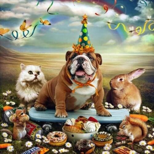 Full Drill Diamond Embroidery Bulldog Cake Square Diamond Painting Cross Stitch Rabbit Birthday Mosaic Rhinestone Bead Crafts