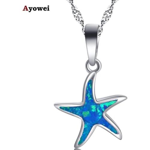 Ayowei Stars design Special gift for Women Blue fire opal silver plated Necklace Pendant Fashion Jewelry OP784A