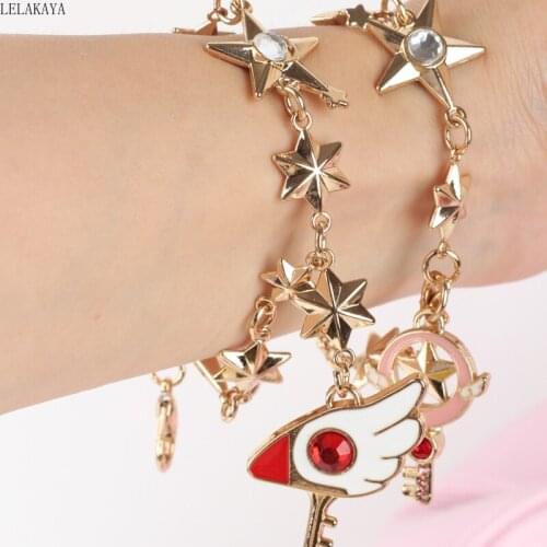 Card Captor Sakura Anime Action Figure Printed Creative Metal Bag Charm Xmas Pendants Birds Head Star Wand Stick Keychain Doll