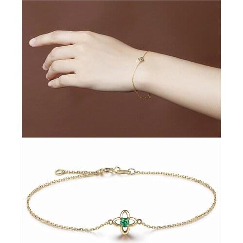 Fashion concise lucky clover green crystal emerald gemstones chain bracelets for women 18k gold color jewelry bijoux star gifts