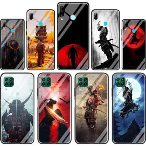 Samurai Tempered Glass Phone Case for Huawei P30 P40 Pro P20 Lite P Smart Z Y6 Y9 Y7 2019 for Honor 9X 20 8X Cover