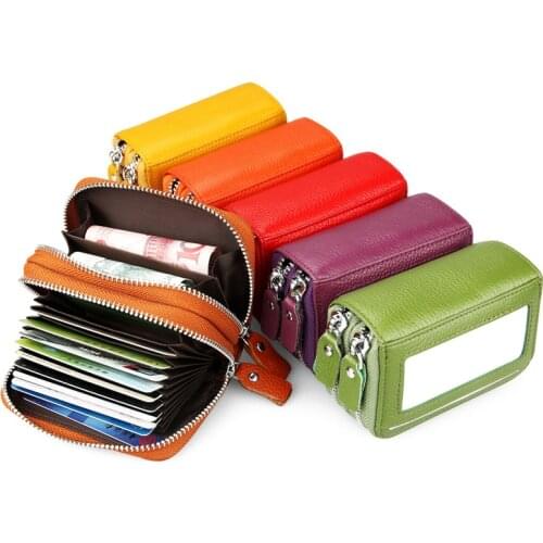 New Double-layer Women Card Holder Leather Organ Wallet for Men RIFD Large Capacity Multi Card Slots Unisex