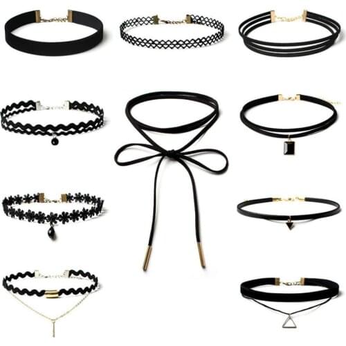EKUSTYEE Vintage Velvet Lace Choker Necklaces For Women 10 Pcs/lot Tassel Pendant Necklace Fashion Girl Chocker Collares