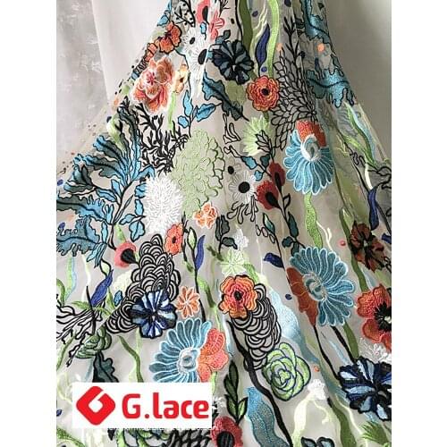 GLace 1Y/lot Forest Department Embroidery Fabric Plant Floral Pattern Perspective Dress Skirt Handmade Decorative cloth TX155