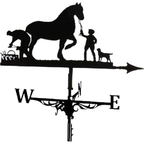 Metal Weathervane Farmer and Horse Mount Weather Vane Wind Direction Indicator