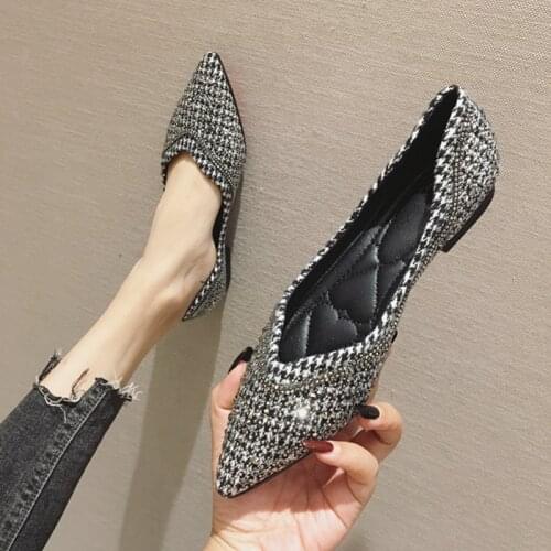 Korean Style Glitter Crystal Polyester Cloth Ladies Loafers Pointed Toe Boat Shoes Woman Shallow Slip On Flats Footwear