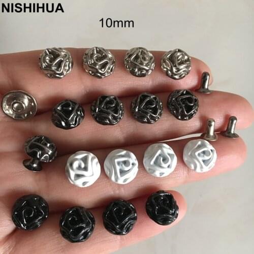 50 set - Metal Rose Flower Rivet Studs,10mm Shoes Repair Rivets,Punk Rock DIY Metal Rivet For Leather Crafts,Belt -A