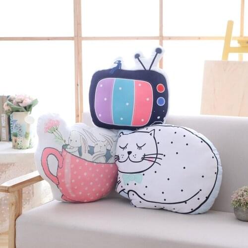 Cute plush Cat/rabbit/tv/crown shape Pillow cushion good quality stuffed soft Sofa decoration christmas birthday gift for kid