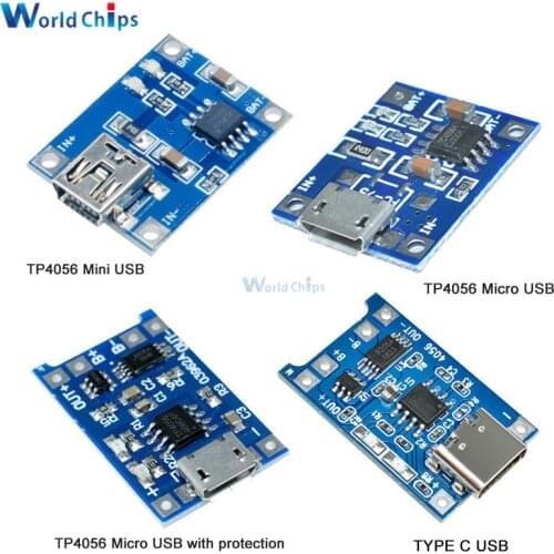 Mini Micro Type C USB 5V 1A 18650 TP4056 Lithium Battery Charger Module Charging Board With Protection Dual Functions 1A Li-ion