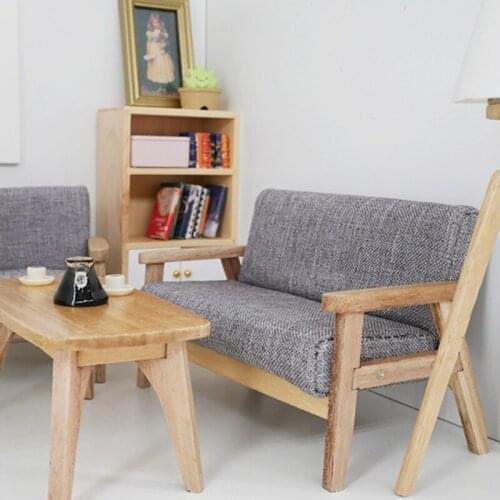 1/12 Mini Dollhouse Miniature Accessories Double Sofa Model Living Room Furniture Kids Toy