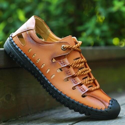 New Summer 2021 Men Leather Casual Shoes Hollow Out Breathable Quality Cow Leather Shoes Male Flats Fashion Driving Shoes