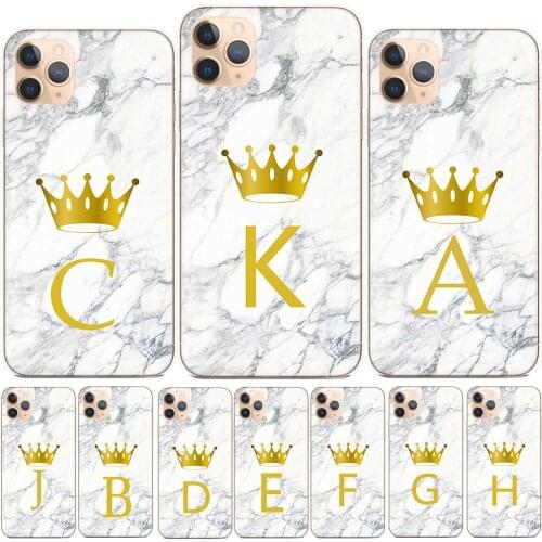 Custom Letter Customized initial Marble Crown Soft Silicone Phone Case Cover For iPhone 11 Pro X XS Max XR 10 8 7 Plus 6 6S