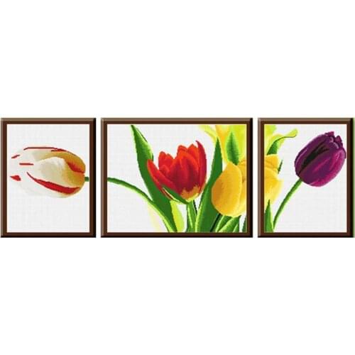 Beautiful Tulip Art Flowers Stamped Cross Stitch Kit Embroidery needlework set