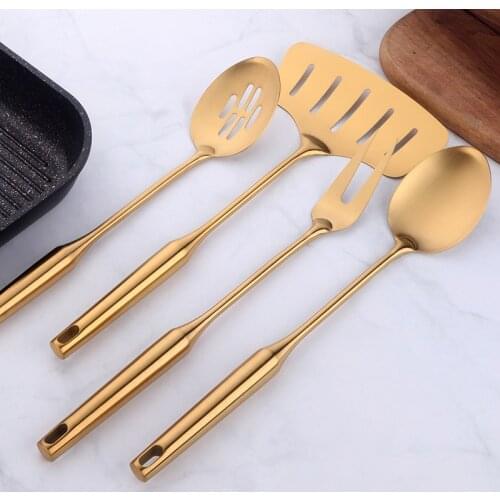 1PC Stainless Steel Cooking Tools Set Gold Soup Ladle Spoon Slotted Shovel Turner Cooking Utensils Spatula Strainer Pasta Server