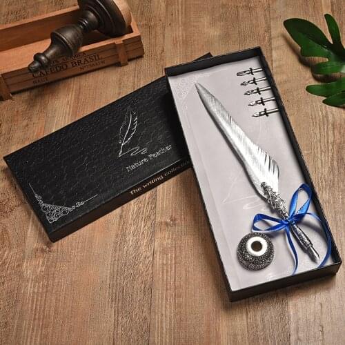Retro Feather Pen Set Valentines Day Birthday Gift Oblique Nib Insert Ink Feather Pen Set
