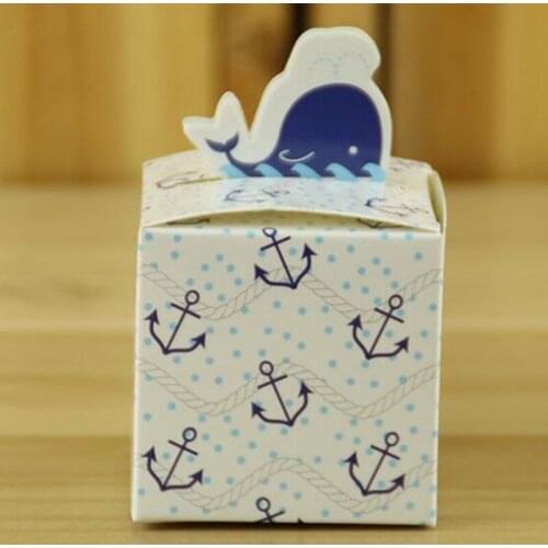 Newest 100pcs/lot nautical whale Birthday boy baby shower Candy Box Gift Packaging Chocolate Boxes Baby Shower Favors