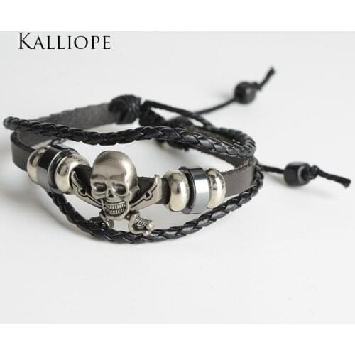 NEW arrival exquisite jewelry fashion leather bracelet handmade weave bijoux unique skull jewelry for male