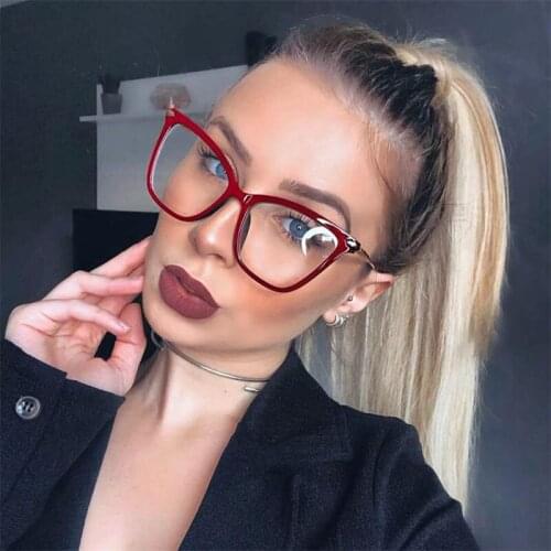 TR90 Anti Blue Light Glasses Oversized Red Cat Eye Glasses For Computer Phone Reduce Radiation Optical Women Frame Glasses