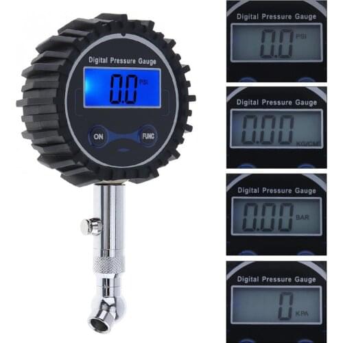Portable Precision Electronic Digital Tire Gauge with Short Pressure Measuring Valve & Blue Backlight Night Vision for Car Tire