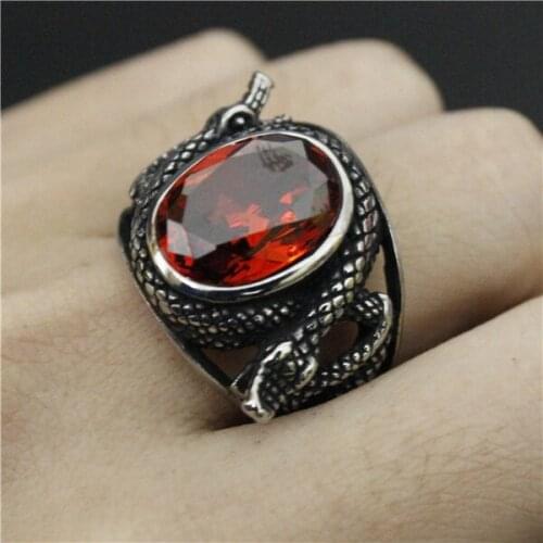 Drop Ship Cool Size 8-13 Ring 316L Stainless Steel Cool Popular Punk Style Snake Red Crystal Stone Ring
