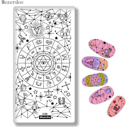 Constellation Series Rectangle Nail Stamping Template Divination Star Fish scorpion Design Manicure Art Image Print Plate C59
