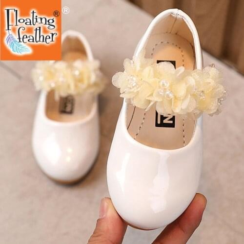 Size 21-30 Children Flower Lace Pearl Princess Shoes For Girls Non-slip Toddler Shoes For Baby Soft Sole Leather Shoes For Kids