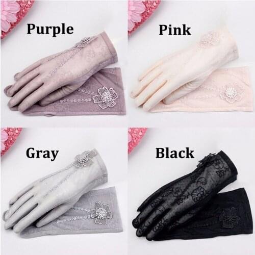 2021 Spring Autumn Women Lace Gloves For Elegant Party Ladies Retro Black Pink Gray Bowknot Thin Short Gloves GL0002