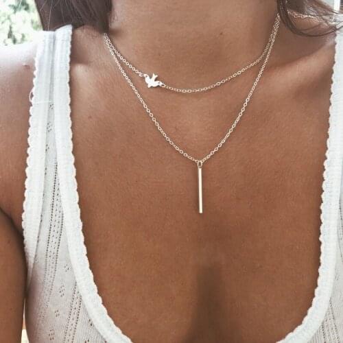 Pigeon Necklace Women Multilayer Bohemian Style Pigeon Rectangular Pendant Chain Necklaces Women Jewelry Collares Kpop