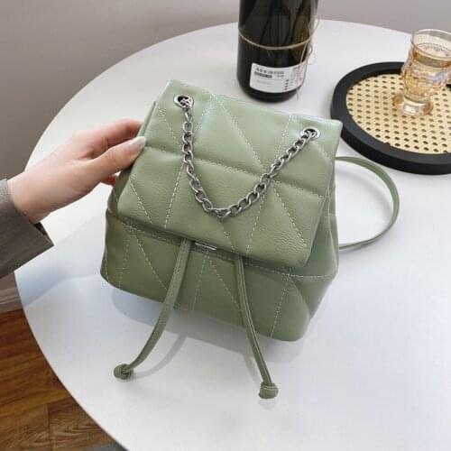Womens Bag Double Shoulder 2021Designer New Chain Solid Color PU Rhombus Multipurpose Handbag Shoulder Crossbody Backpack