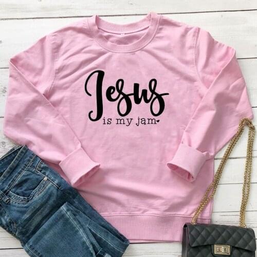 Jesus Is My Jam Sweatshirt Womens Religious Christian Chruch Pullovers Casual Crewneck Graphic New Autumn Hoodies Drop Shipping