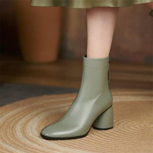 PXELENA NEW Plus Size 34-42 Genuine Leather Sheepskin High Heels Ankle Boots Women 2021 Fall Winter Shoes Office Lady Party Work