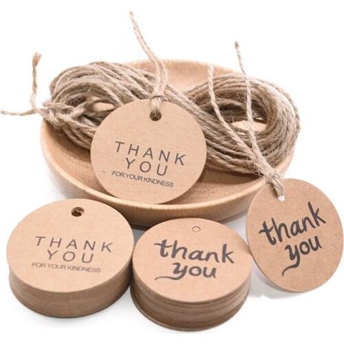 100pcs/lot Thank You Tag Handmade Kraft Paper Gift Hang Tags Wedding Party Candy Gifts Lable DIY Craft Decoration